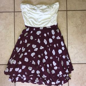 Strapless tie back floral dress